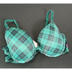 PINK Victoria's Secret Green Black Plaid 36D Wear‎ Everywhere Padded Push-Up Bra